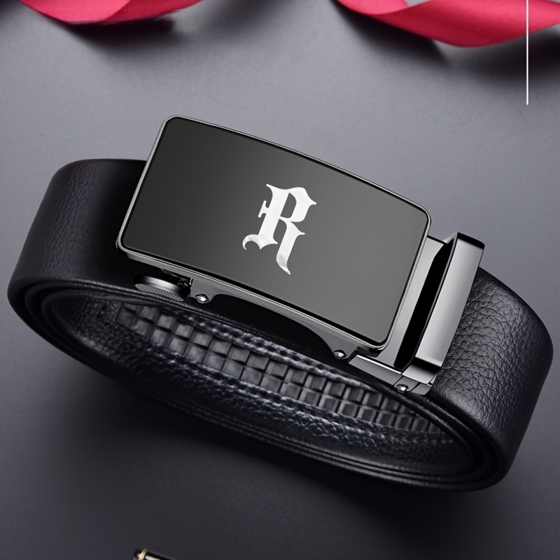 R Letter Pattern Men's Business Belt Solid Basic Style